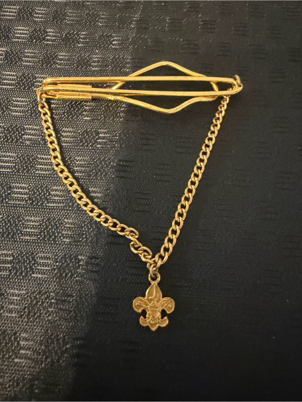 Vintage Boy Scouts Of America Gold-Tone Fleur-de-Lis Tie Bar Chain
